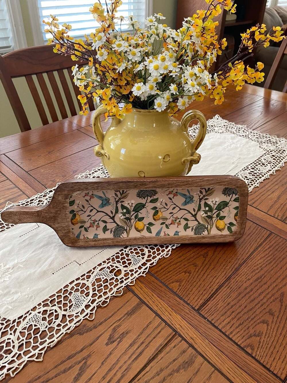 Handcrafted Mango Wood Enamel Serving Tray